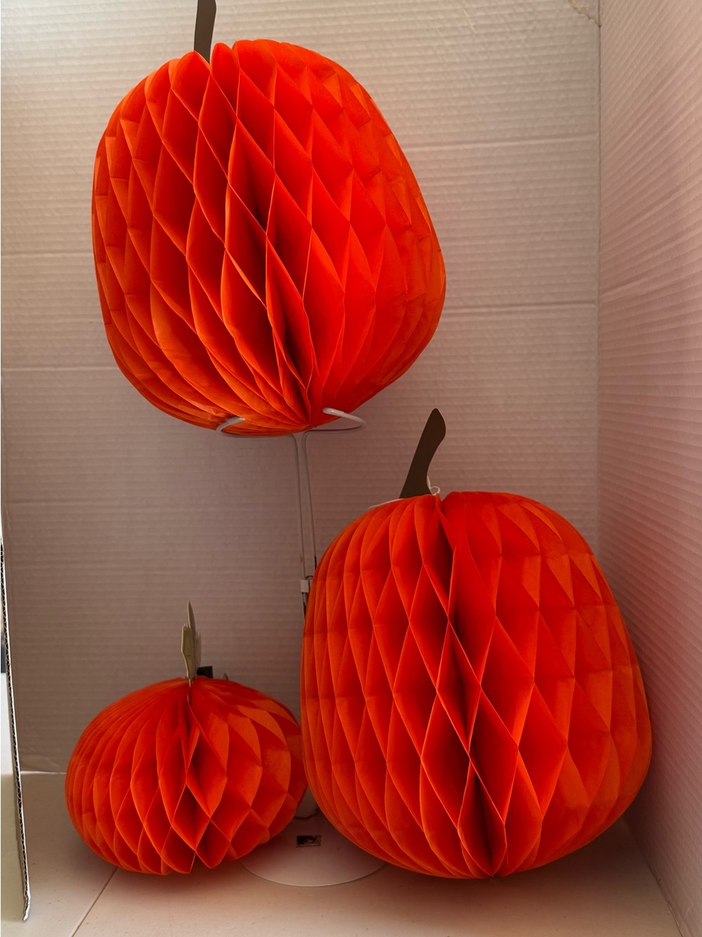 Orange Honeycomb Pumpkin Party Decorations - Set of 3